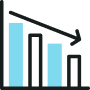Icône représentant un graphique en baisse, symbolisant la réduction des risques professionnels et des tensions organisationnelles grâce à un cabinet de conseil en santé et sécurité au travail.