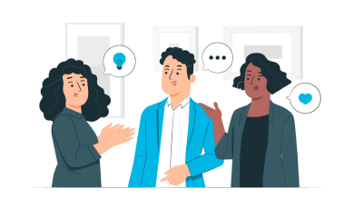 Illustration de collaborateurs formant un cercle, reflétant les valeurs d’écoute et d’adaptabilité d’un cabinet de conseil en santé et sécurité au travail.