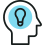 Icône d'une tête avec une ampoule, illustrant l'assistance psychologique pour les témoins et collègues en situation de crise.