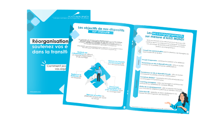 Mockup d’un guide sur le plan social, publié par AXIS MUNDI pour accompagner les entreprises dans la gestion des transformations organisationnelles.
