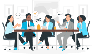 Équipe de collaborateurs en réunion, symbolisant la sensibilisation collective à travers une formation santé sécurité au travail.